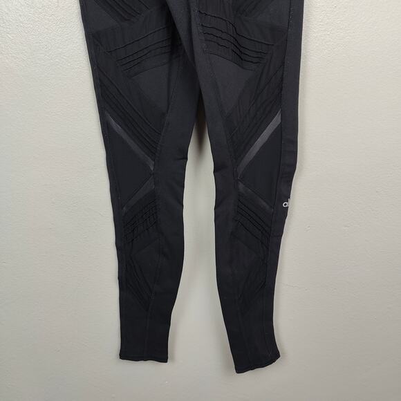 Alo Yoga Radiance Leggings Womens Small Black Eyelet Patterned Cut-Out Moto - Picture 2 of 8